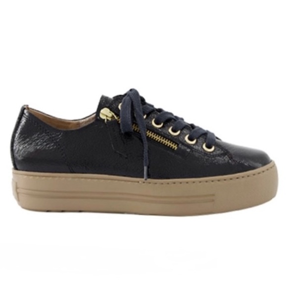 Paul Green Shoes - Patent Leather Sneakers with zipper. Dark Blue color. US women’s sizes
